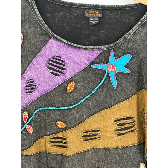 Rising International Womens 3XL Multicolor‎ Floral Patchwork Long Sleeve Top - Picture 4 of 7